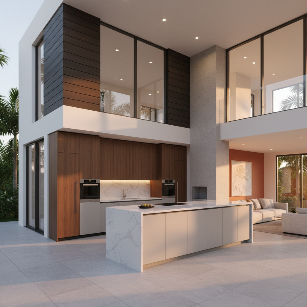 Wide view of the chef's kitchen at 8025 Complex